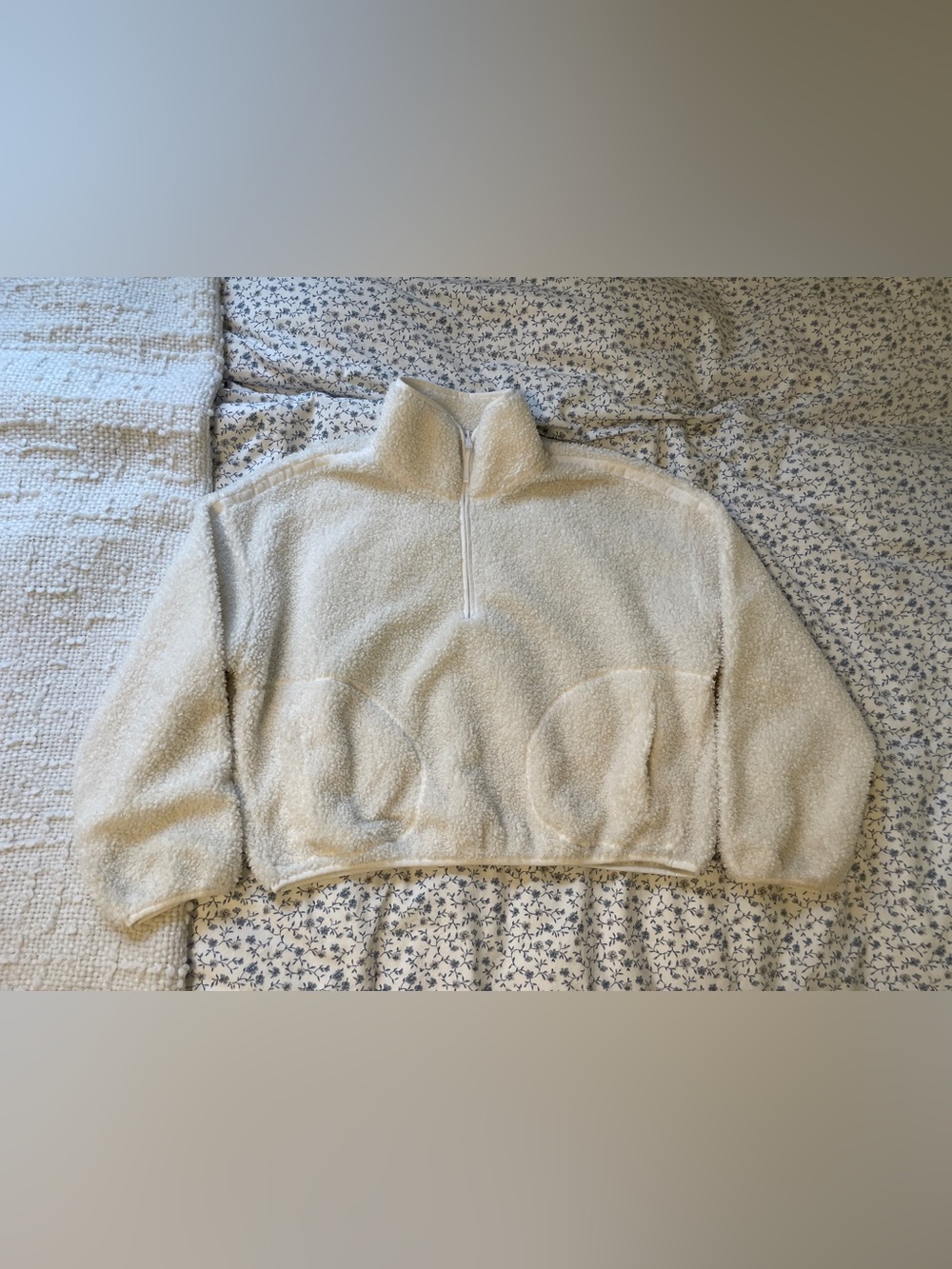 Old Navy Cream Sherpa Quarter-Zip Cropped Pullover